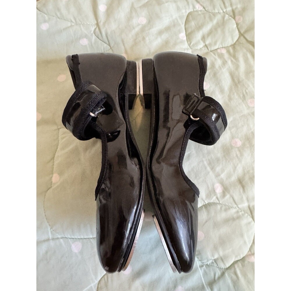 Danskin Black Patent Mary Jane Tap Dance Shoes w/ Tap Plates kids size 12 - Picture 6 of 13